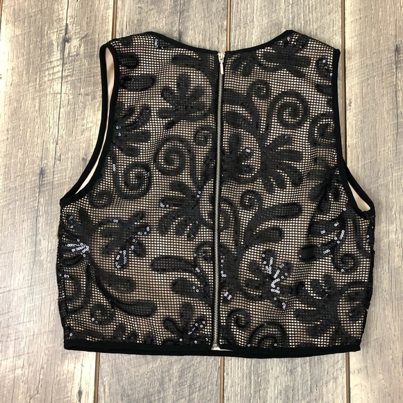 Sienna Sky Black Floral Sequin Crop Top Sz Medium - Picture 12 of 13